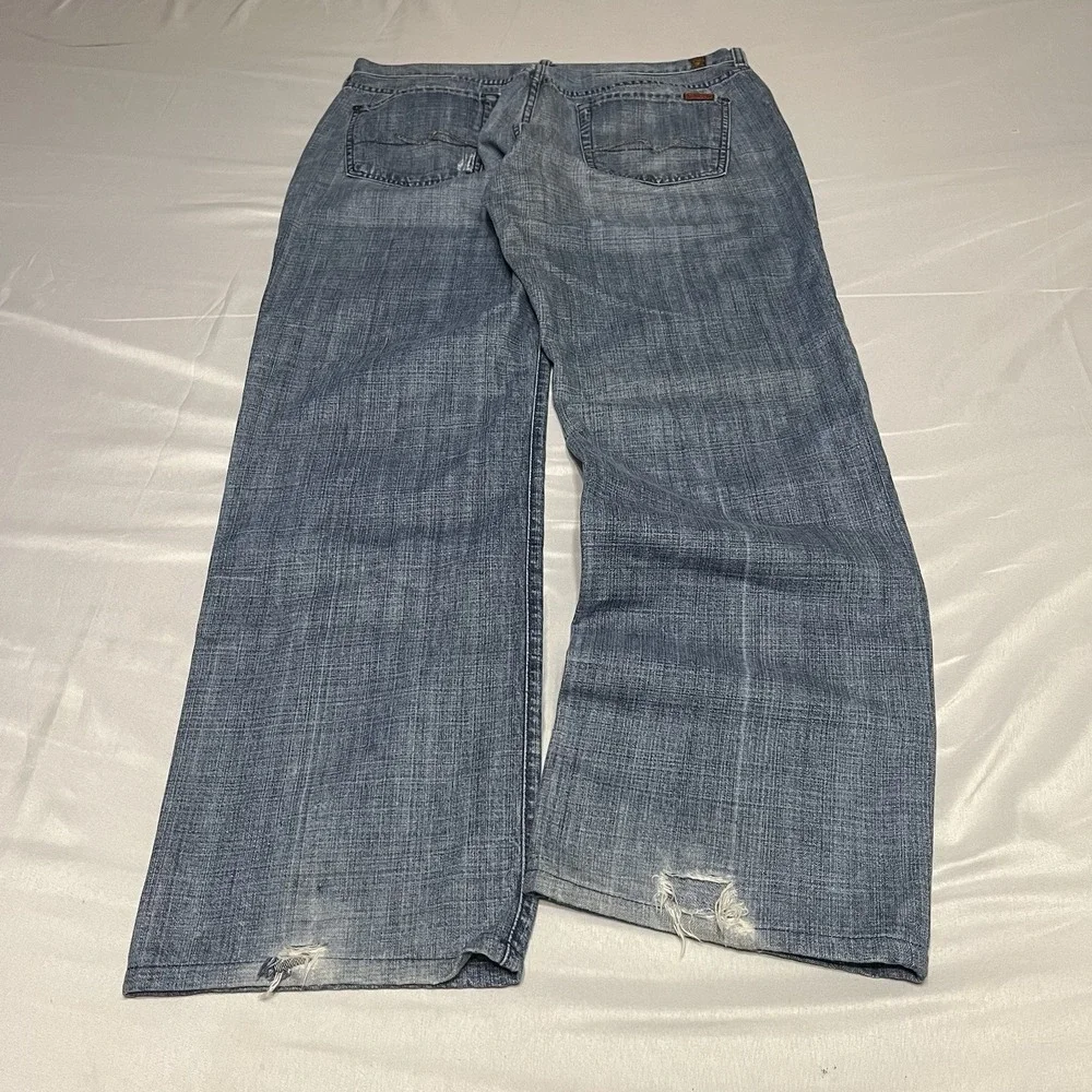 7 For All Mankind Jeans Mens Size 36x32 Blue Relaxed Distressed Button Fly USA